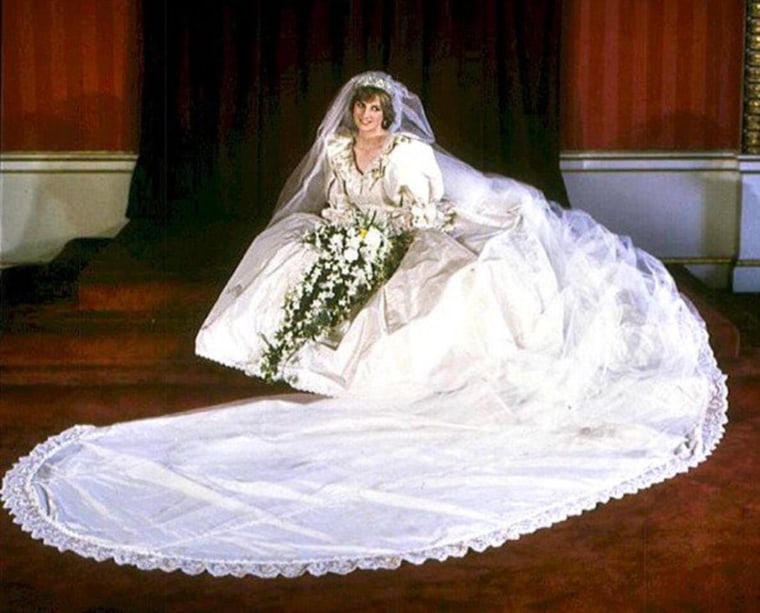 Princess Diana and her 25-foot train on her July 29, 1981 wedding day.