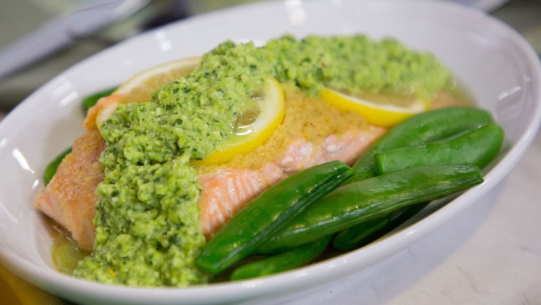 Ryan Scott's Grilled Steamed Salmon with Snap Peas and Edamame Pesto