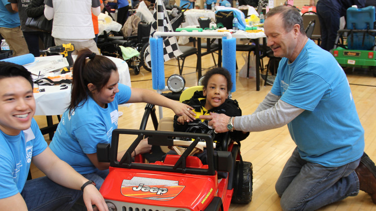 Etienne, 5, can't walk and relied on his parents to carry him everywhere. Now that he has his own Power Wheel he creates his own path (which sometimes involves crashing his car on purpose).