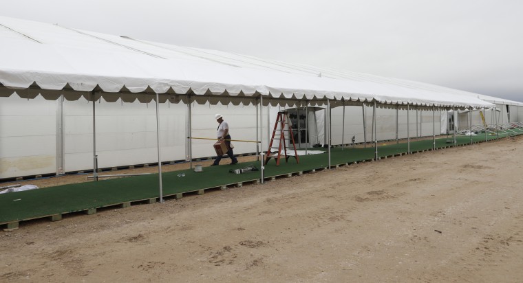 Image: A U.S. Customs and Border Protection temporary holding facility near the Donna-Rio Bravo International Bridge
