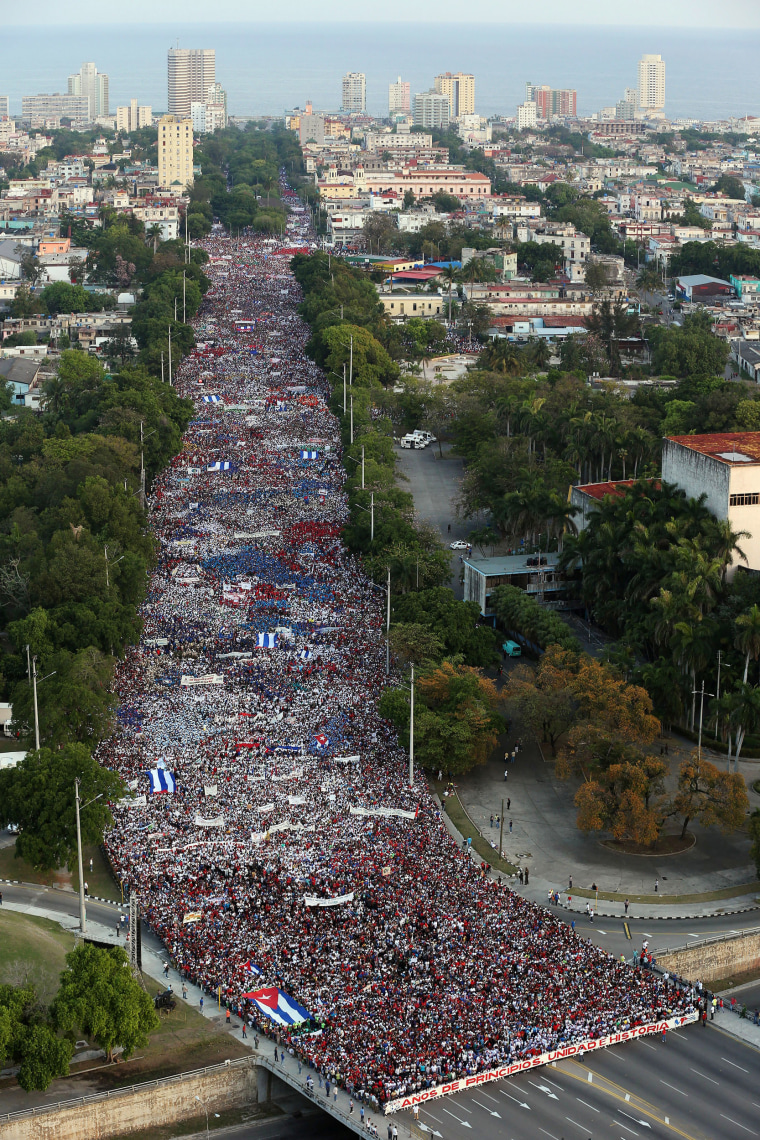 Image: People march during the May Day rally in Havana