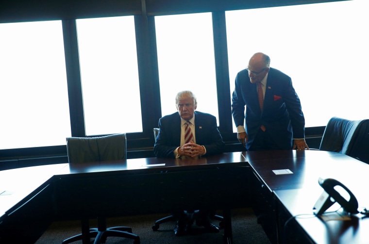 Image: Republican U.S. presidential nominee Donald Trump and former New York mayor Rudy Giuliani visit the Milwaukee County War Memorial Center in Milwaukee, Wisconsin, Aug. 16, 2016.