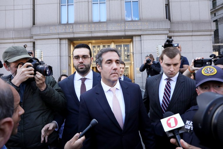 Image: Michael Cohen, longtime personal lawyer and confidante for President Donald Trump, leaves the United States District Court Southern District of New York on April 26, 2018 in New York City.