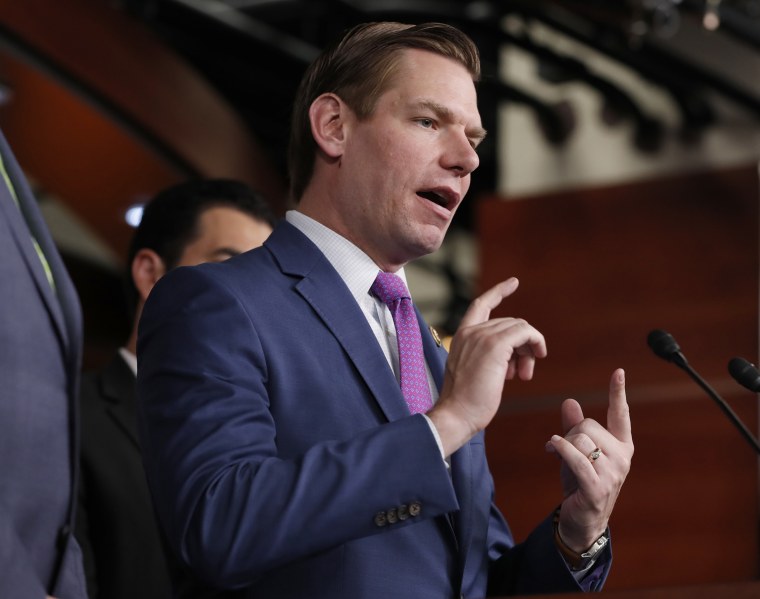 Image: Eric Swalwell speaks during a news conference on Capitol Hill