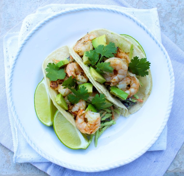 Chipotle Lime Shrimp Tacos with Creamy Avocado Broccoli Slaw