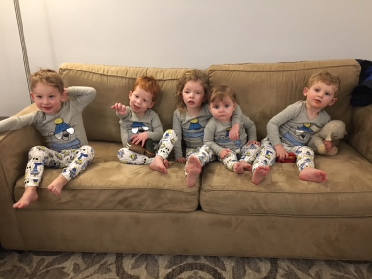 Sheila Lobel's five grandkids in matching pajamas.