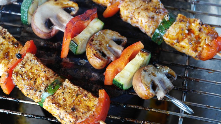 shish-kabobs on the grill