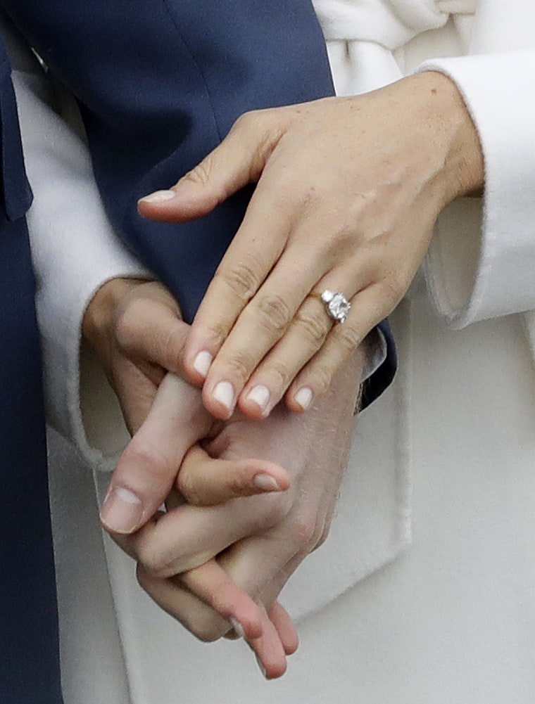 The two outside diamonds come from Princess Diana’s personal collection, while the center stone is from Botswana, a place of “special significance” for Prince Harry and Markle.