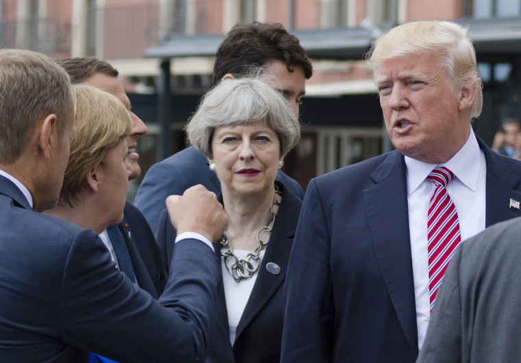 Image: President Donald Trump, German Chancellor Angela Merkel, French President Emmanuel Macron and British Prime Minister Theresa May