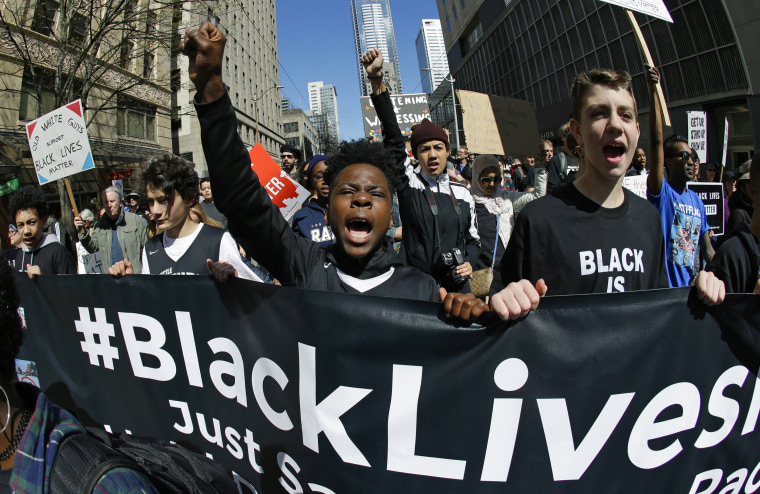 A Black Lives Matter protest march on April 15, 2017, in Seattle.