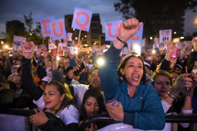 Image: Centro Democratico supporters hold a rally