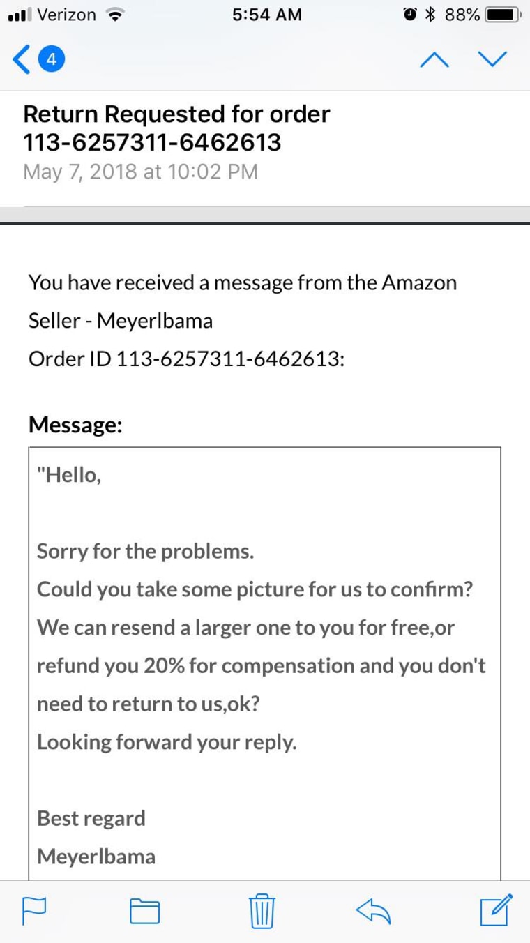 Amazon return request screenshot