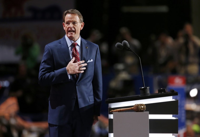 Image: Tony Perkins of the Family Research Council leads the Pledge of Allegiance at the Republican National Convention in Cleveland