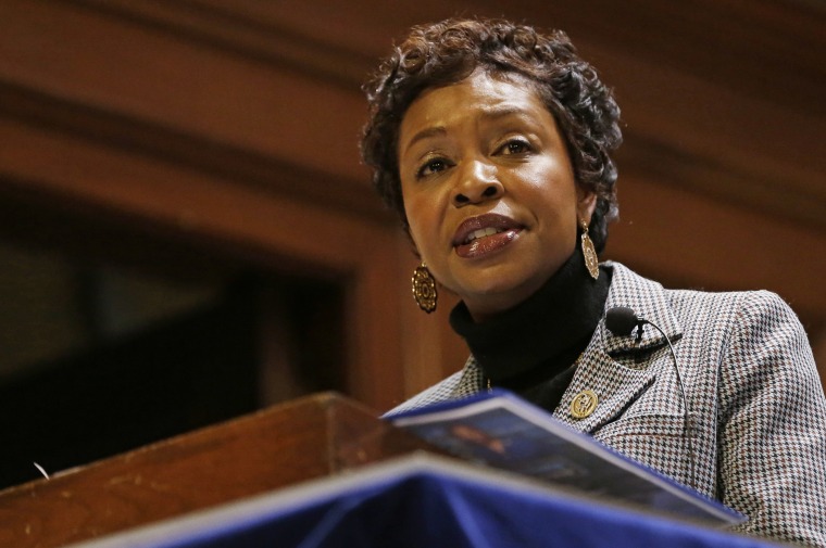 Image: Rep. Yvette Clarke, D-N.Y., speaks to supporters at a Community Town Hall