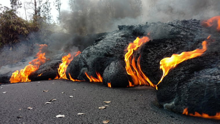 Image: Lava flow on a road in Pahoa, Hawaii