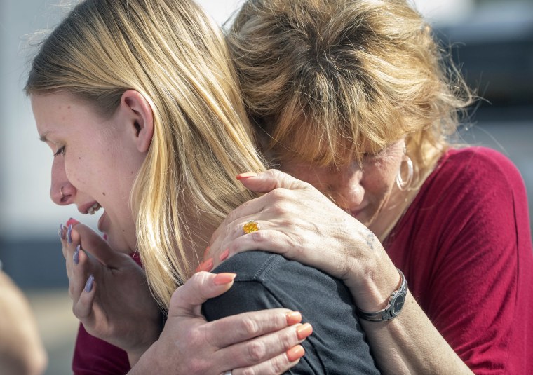 Santa Fe High School student Dakota Shrader is comforted by her mother Susan Davidson following a shooting at the school on May 18, 2018, in Santa Fe, Texas. Shrader said her friend was shot in the incident.