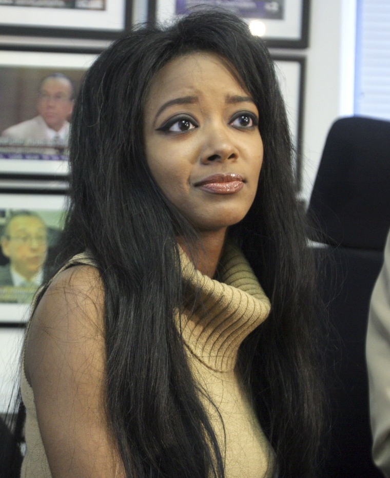 Image:Former Playboy playmate Stephanie Adams speaks at an interview in New York about her lawsuit against the New York City Police Department on Sept. 22, 2006.