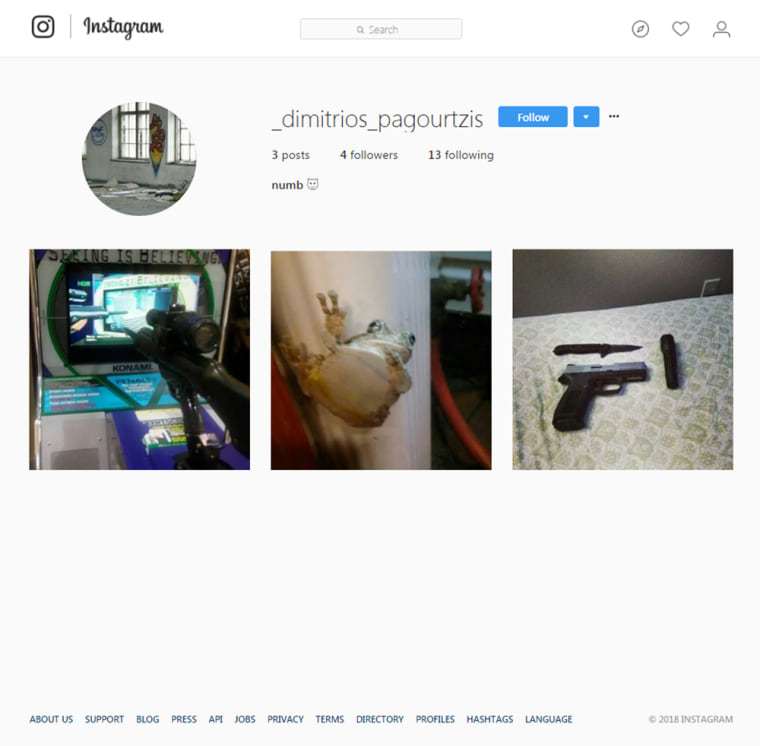 The Instagram profile page of Dimitrios Pagourtzis