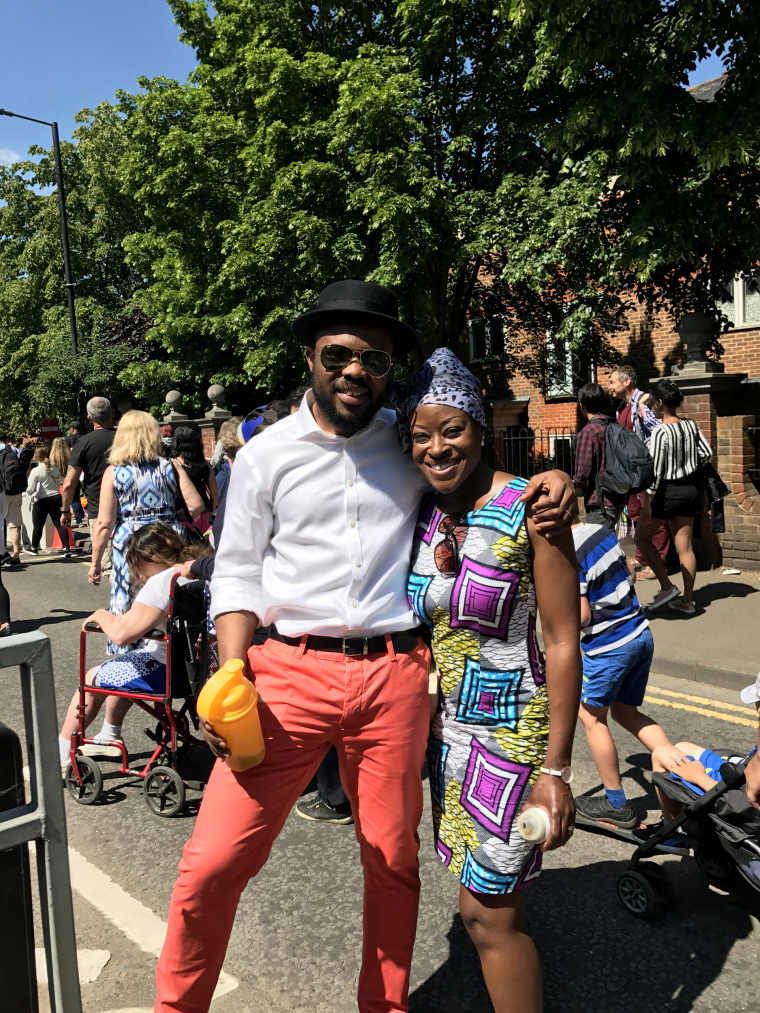 Image: Fiona and Glen Afwireng were snapping pictures and still enjoying the ambiance in Windsor after the royal wedding ceremony was over.