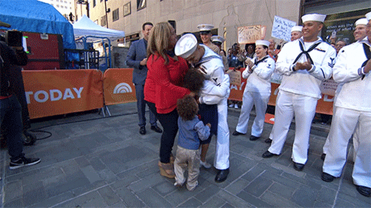 Petty officer Devin Turner gets to hold his family again after months away from home