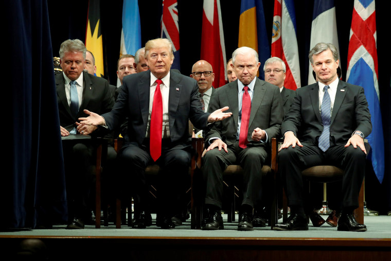 Trump participates in a graduation ceremony at the FBI Academy in Quantico, Virginia