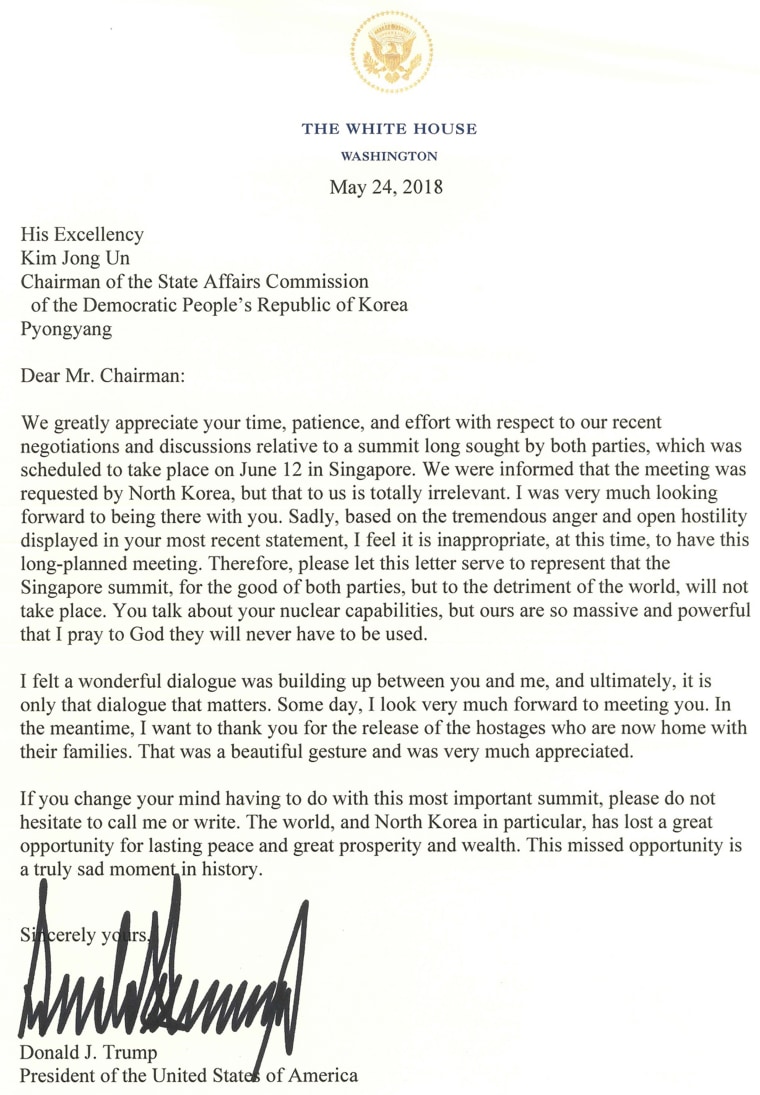 Image: White House letter to Kim Jong Un