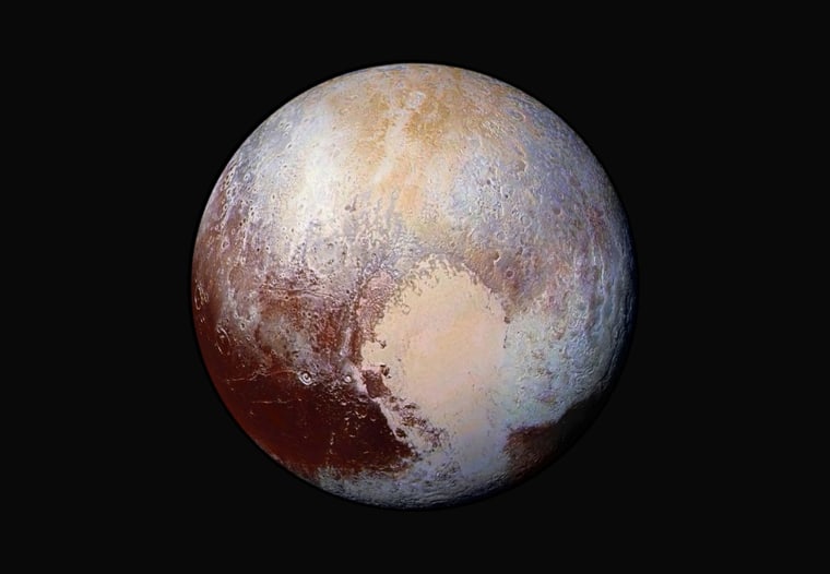 Image: Pluto photo from four images from New Horizons' Long Range Reconnaissance Imager (LORRI) combined with color data from the Ralph instrument