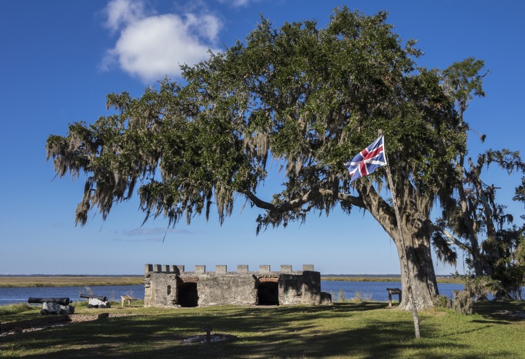 ST SIMONS ISLAND, GEORGIA/USA - NOVEMBER 05, 2016: Fort Frederica magazine and cannons. The Fort was built by James Oglethorpe between 1736 and 1748