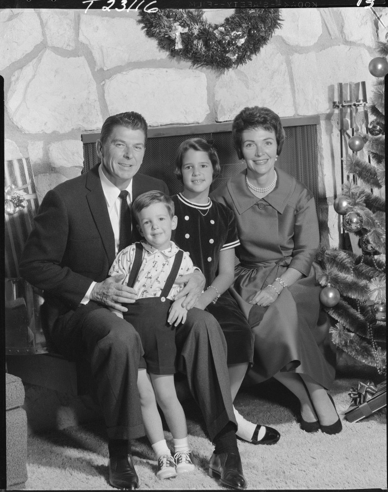 Ronald Reagan with his wife Nancy Davis, and 2 children, Patricia Ann, and Ronald Prescott.