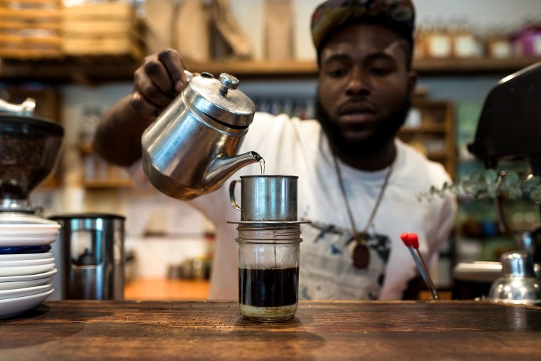 Image: Barista Donnell Powell prepares a Vietnamese coffee at Franny Lou's Porch in Philadelphia on May 22, 2018.