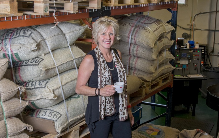 Helen Russell at the California-based specialty coffee company she founded, Equator Coffees and Teas, in San Rafael, California.