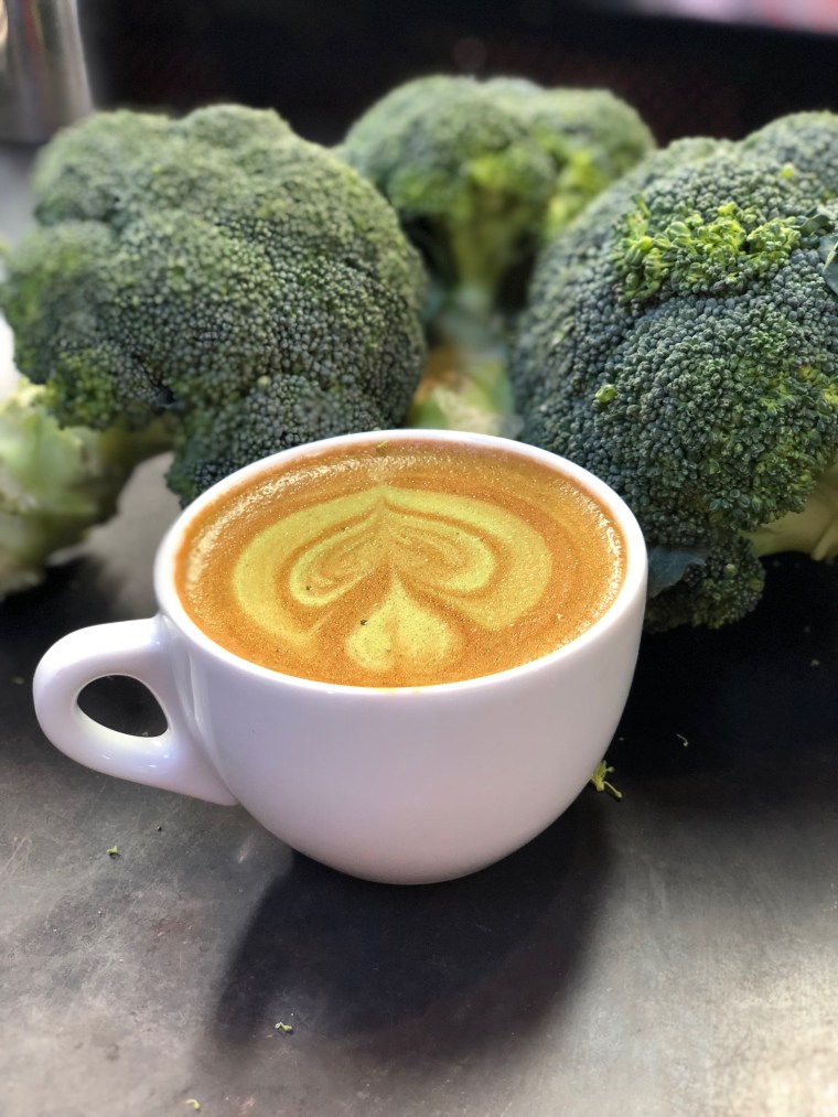 The broccoli latte was made with broccoli powder to get more servings of vegetables.