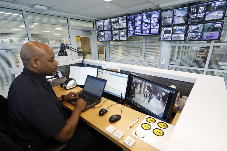 Image: A campus security office keeps watch over Shawnee Mission West High School