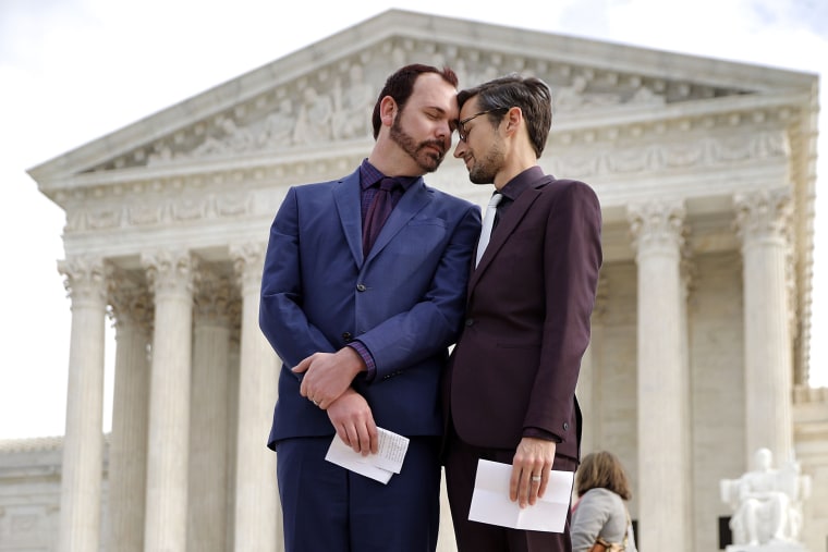 David Mullins and Charlie Craig outside the U.S. Supreme Court in 2017