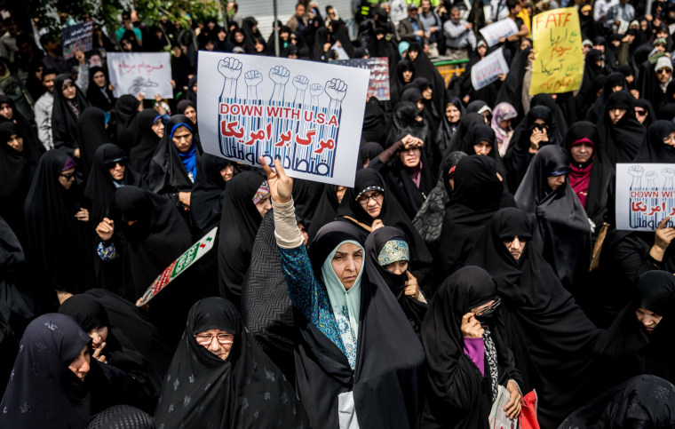 Image: Iranian women gather during a protest against President Donald Trump's decision to walk out of a 2015 nuclear deal in Tehran