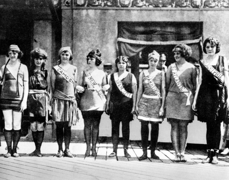 Contestants in the first Miss America pageant line up for the judges in Atlantic City in 1921