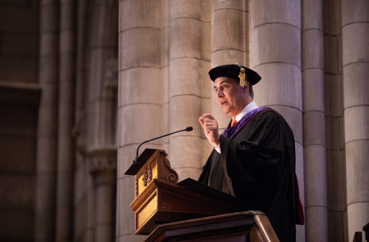 Eduardo Bhatia, minority leader and former president of the Senate of Puerto Rico, addresses members of Princeton's Class of 2018 on Sunday, June 3. Bhatia is a 1986 alumnus of Princeton.