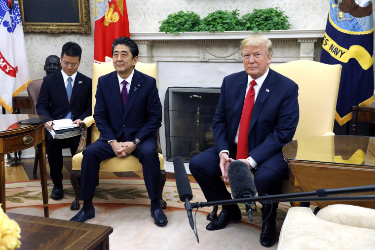 Image: President Donald Trump meets with with Prime Minister of Japan Shinzo Abe