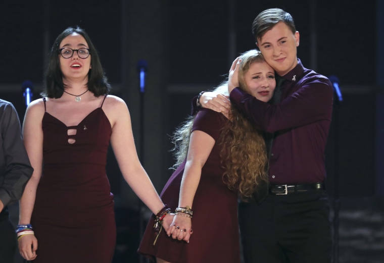Students from the drama department at Marjory Stoneman Douglas High School in Parkland, Florida, sang at the Tony Awards at Radio City Music Hall in New York on Sunday.