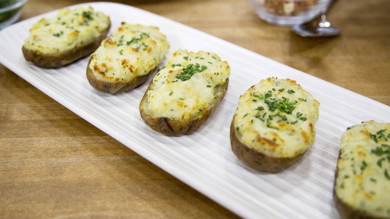 Ryan Scott's Peppercorn-Crusted NY Strip Steak, Twice-Baked Stuffed Potatoes, Triple Coconut White Chocolate Cream Pie