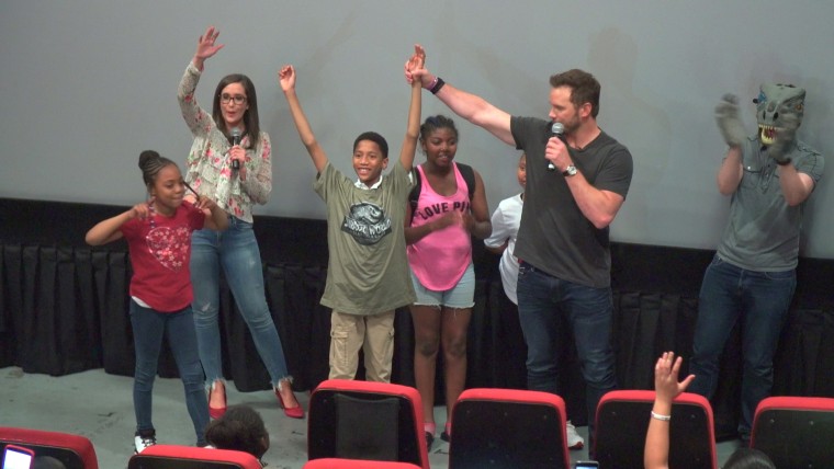 Chris Pratt joined some of the excited kids onstage.
