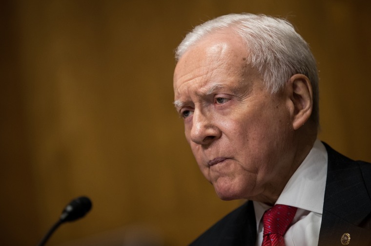 Image: Sen. Orrin Hatch, R-Utah, speaks during a Senate Finance Committee hearing