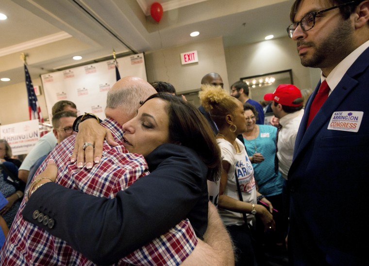 Image: State Rep. Katie Arrington hugs supporters