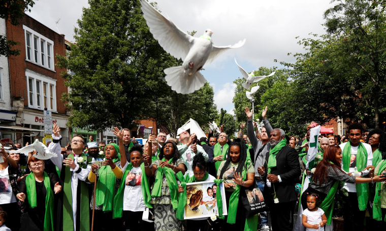 Image: Doves are released during commemorations to mark the first anniversary of the Grenfell Tower fire, near the burn out social housing apartment block in west London