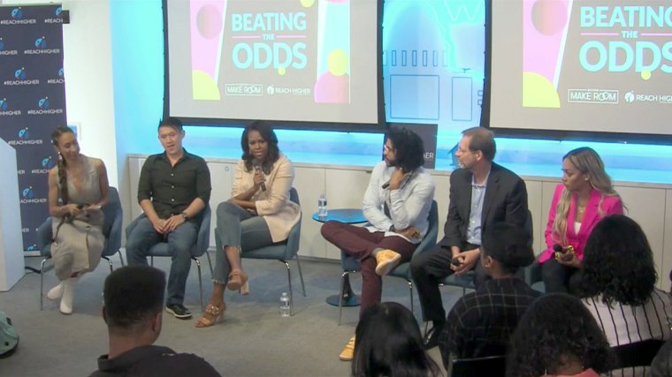 Image: Michelle Obama speaks on a panel at the Beating the Odds Summit