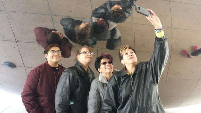 Members of the family meet Rochelle for the first time in Chicago, Illinois. From left to right: Daniel, Rochelle, Annette and Becky.