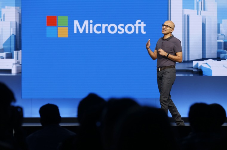 Image: Microsoft CEO Satya Nadella delivers the keynote address during the Microsoft Build 2016 Developers Conference in San Francisco