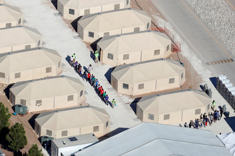 Image: Immigrant children, many of whom have been separated from their parents under a new \"zero tolerance\" policy by the Trump administration, are being housed in tents next two the Mexican border in Tornillo, Texas