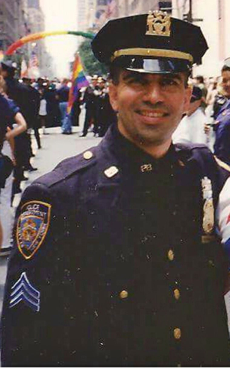Image: Officer Edgar Rodriguez in full uniform at New York City Pride in 1996, made into a postcard for GOAL.