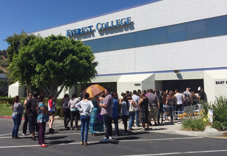 Image: Students wait outside Everest College in 2015 in Industry, California